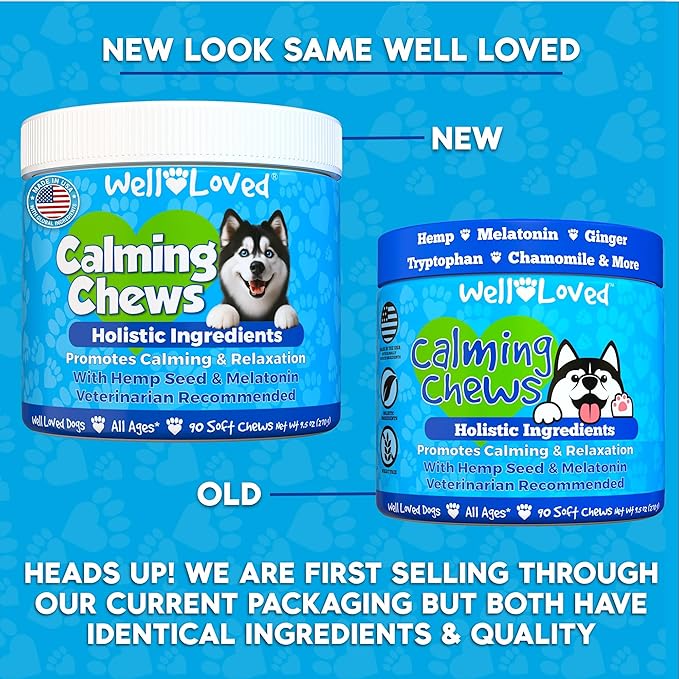 Calming Chews for Dogs - Dog Calm Treats, Made in USA, Vet Developed, Behavior Support, Stress, Separation, Fireworks, Travel, Melatonin, Natural & Holistic, 90 Count