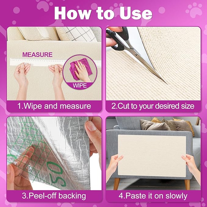 196.8x15.8 Cat Wall Scratcher Mat with Nano Tape,Anti Cats Scratch Furniture Couch Carpet Corner Protector for Indoor,Trimmable Cat Scratching Pad Board Sofa Replacement