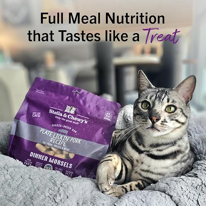 Stella & Chewy's Freeze-Dried Raw Cat Dinner Morsels - Premium Pork Recipe with 98% Responsibly-Sourced Meat & Organs - Natural Grain-Free Cat & Kitten Food - Made in USA - 3.5 oz