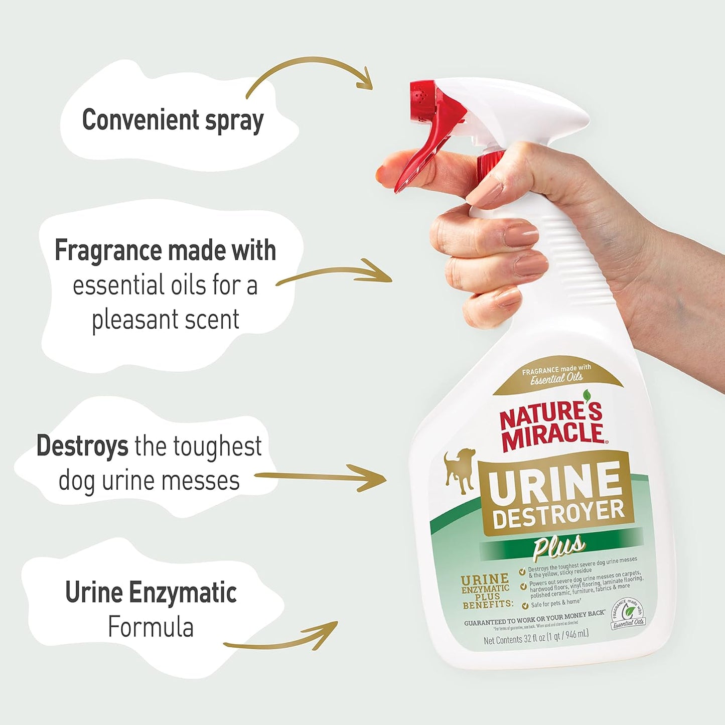Nature’s Miracle Urine Destroyer Plus Dog, 32 Ounces, Enzymatic Formula, Ready-to-Use