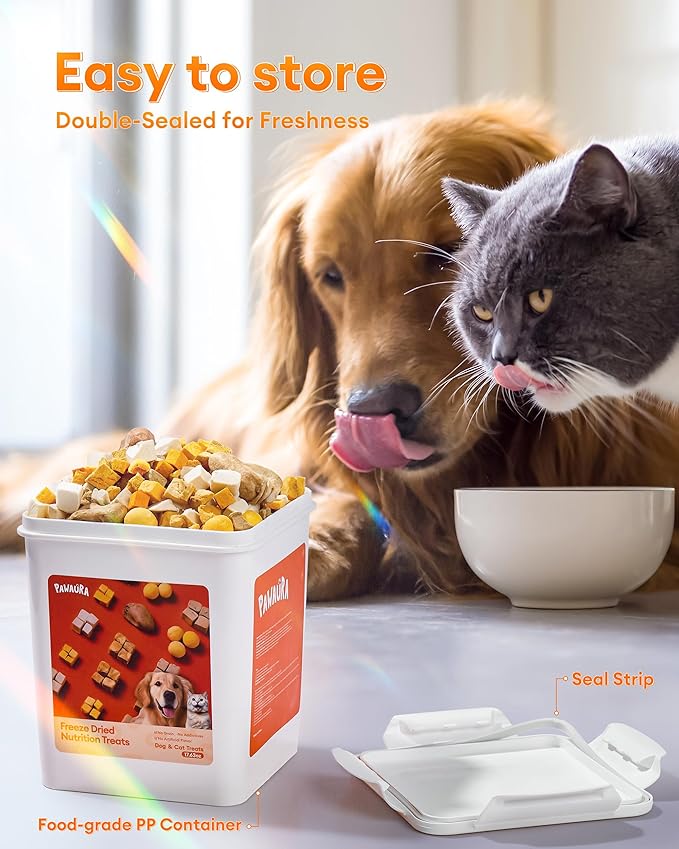 Freeze Dried Treats for Cats & Dogs, Sealed Box, 17.63 oz, Bite-Sized, Protein-Packed with Chicken, Quail Egg Yolk, Hearts, Liver, Salmonr, Pumpkin – Natural, Additive-Free Training Snacks