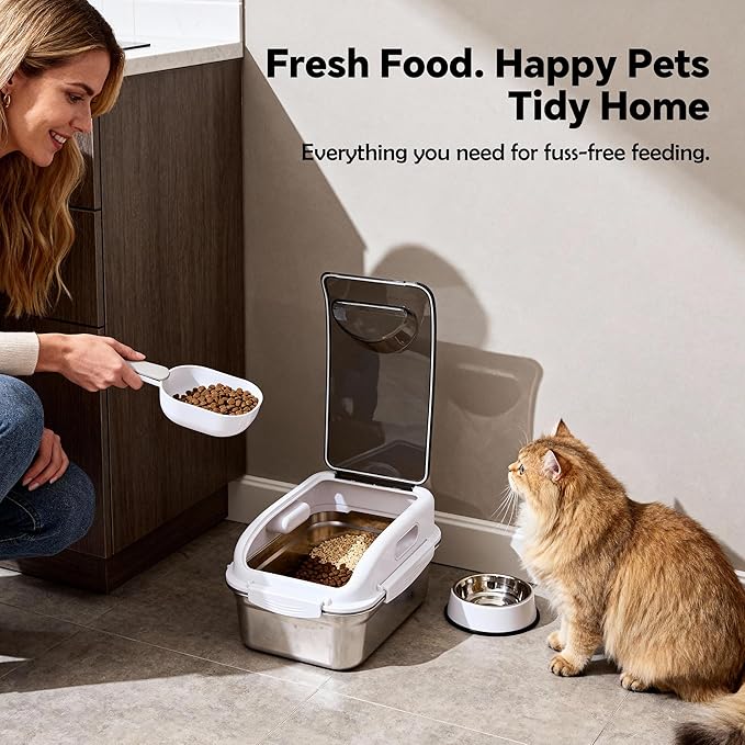 Stainless Steel Dog Food Storage Container with Lid for Cat Bird Pet Dry Food Treats, Airtight Mouse Proof Storage Bin Fits Up To 7 Lbs, Coming With Scoop
