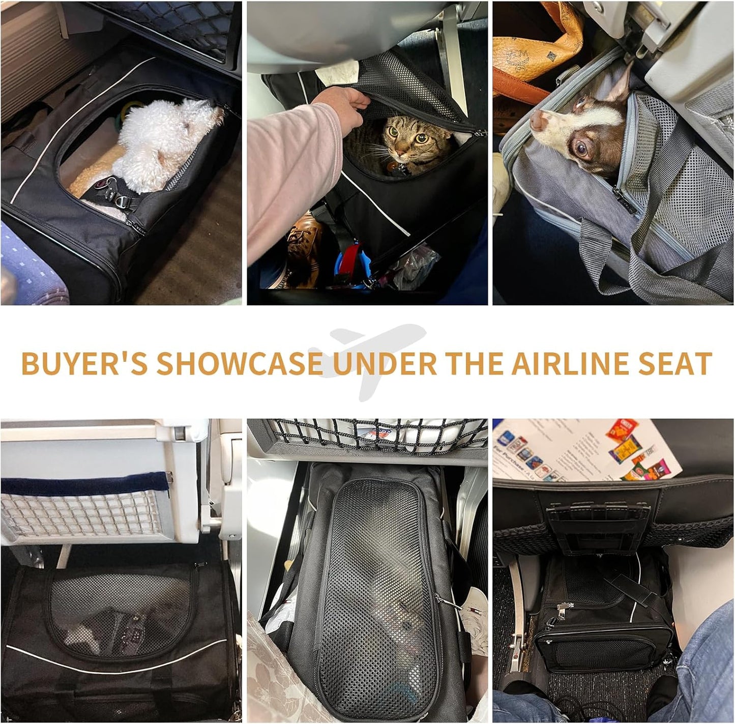 Petsfit Airline Approved Pet Carrier for Small Cats, 16.5x8.6x11 TSA Approved Carrier, with Removable Dual-Sided Padding (2-Way Placement) - Fits Under Most Airplane Seats, Escape Proof (Black)