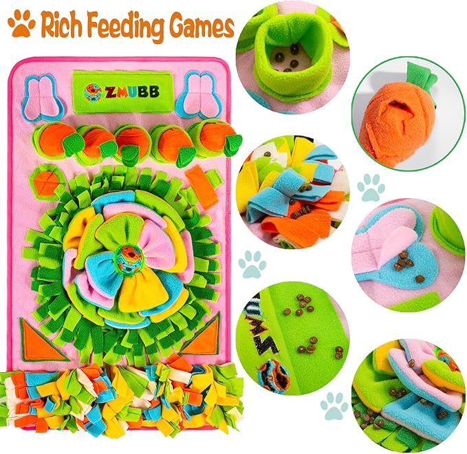 Pet Snuffle Mat for Dogs Sniff Mat Nosework Feeding Mat Slow Feeder Interactive Dog Puzzle Toys for Training and Stress Relief Encourages Natural Foraging Skills (31''x19''(Pink))