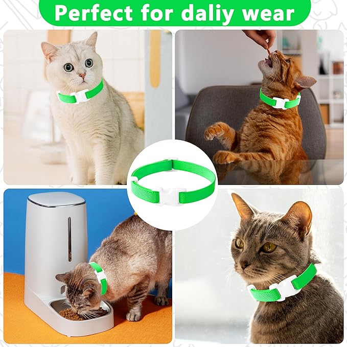 Elastic Cat Collar, Stretch Cat Collar Quick Release, Bright Colors Safety Kitten Collar Adjustable Collar for Kittens, Lightweight Soft Polyester Collars for Boy Girl Cats (Neon Green,L)