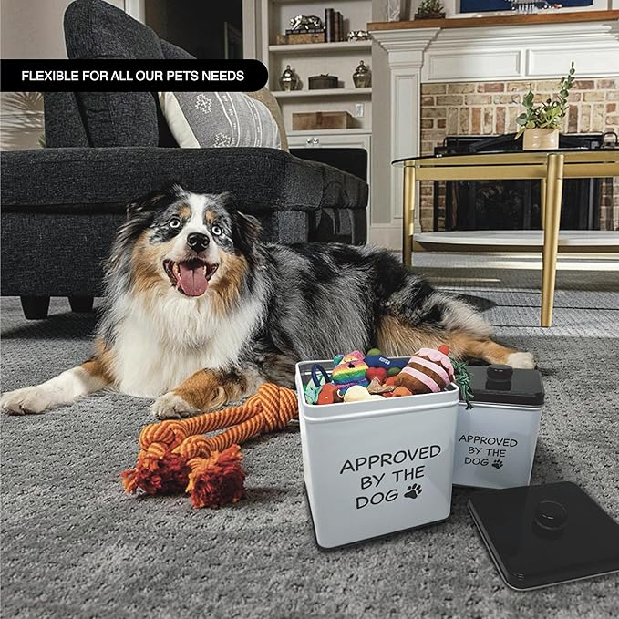 2pc Set Square Storage Dog Tin Container for Treats, Food, Storage, Supplies, Toys (Approved by the Dog)