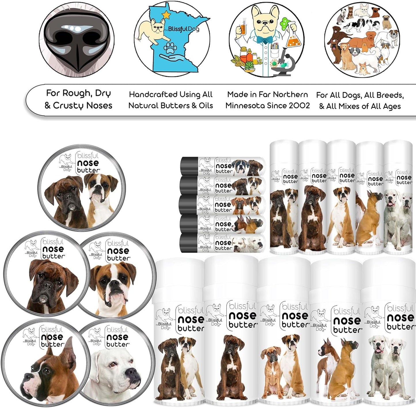 The Blissful Dog Fawn Boxer Nose Butter for Dry, Cracked Skin, Lick-Safe Dog Nose Balm with Moisturizing Shea Butter, Almond, Olive, and Essential Oils, Pet Supplies, Uncented, 1 oz.