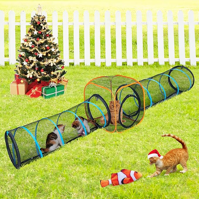 Cat Play Tunnel + Cube(with Three Ways) for Indoor and Outdoor, Kitty Play House, Cat Enclosures, Collapsible Kitty Tent, Kitten Toys Easy to Connect with Kitty Tent(2 Tunnels + Cube )