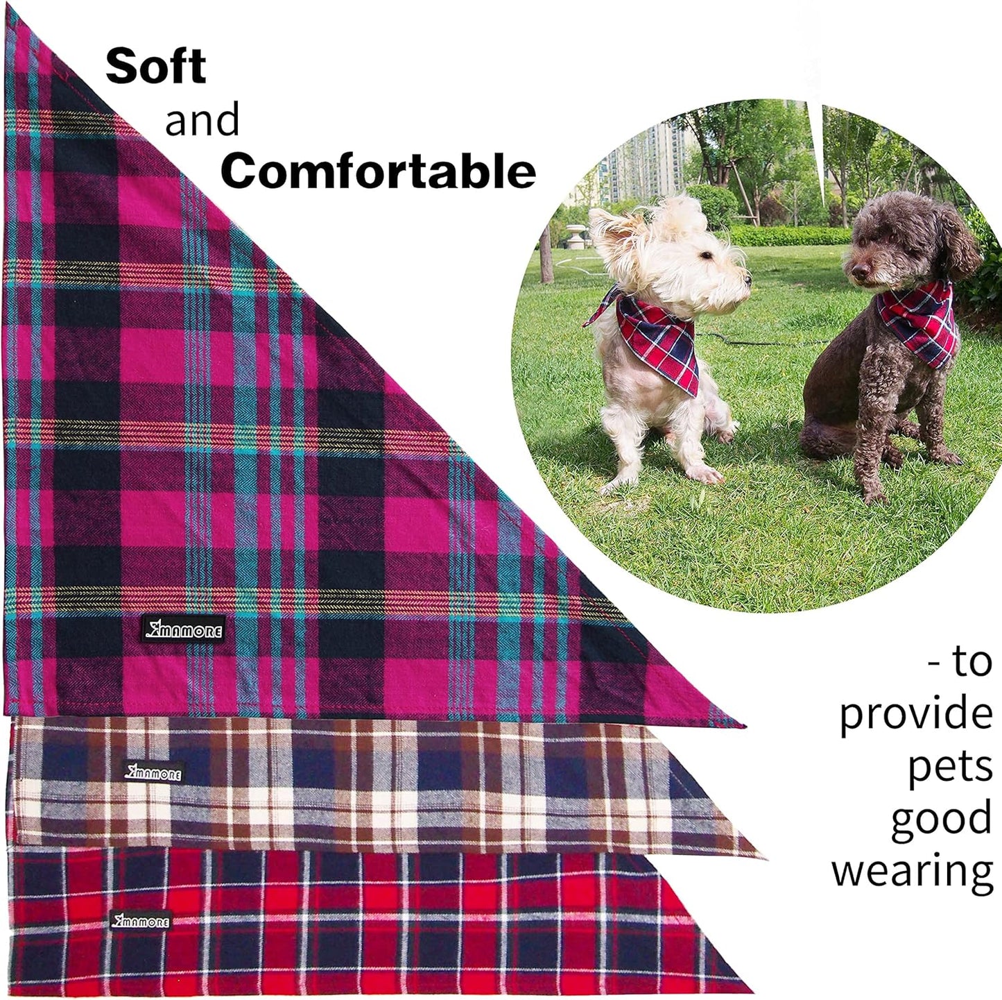 Adjustable Plaid Dog Bandanas,1PC Soft Washable Cotton Triangle Bib Kerchief Scarfs for Small Medium Large Dogs and Cats (Fuchsia&Blue, Small)