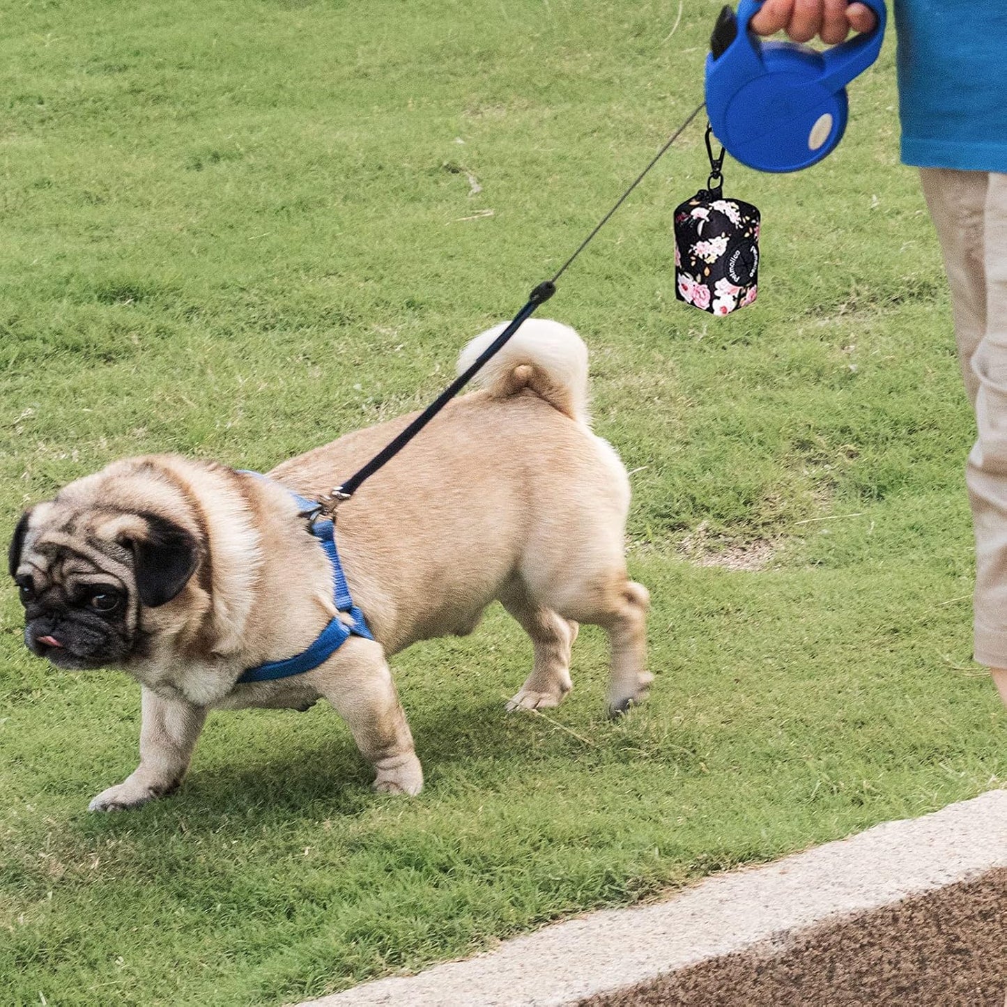 Petmolico Dog Poop Bag Holder Leash Attachment, Waste Bag Dispenser Zippered Pouch, Fits Any Leash, Includes Free Roll of Bags, 2 Packs - Pink Rose