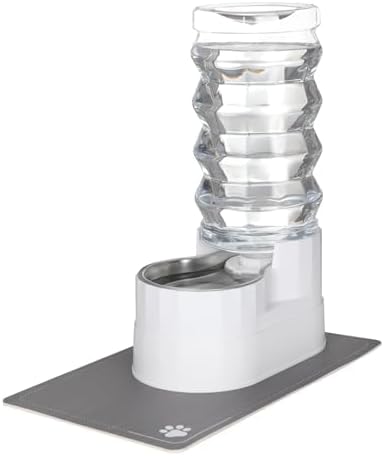 RIZZARI Large Water Dispenser for Dogs: 9L Automatic Stainless Steel Gravity Raised Pet Feeder with Specialized Brush and Triple Filter for Senior Pet Dogs with Neck Pain Garage Living Room