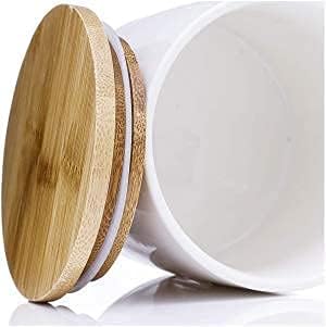 ARTHAUSEN White Ceramic 600mL 2 cup Food Storage Jar Canister with Airtight Bamboo Lid with Silicone Seal, Modern Farmhouse Design Food Container for Counter - Great for Tea Coffee Sugar Caddy