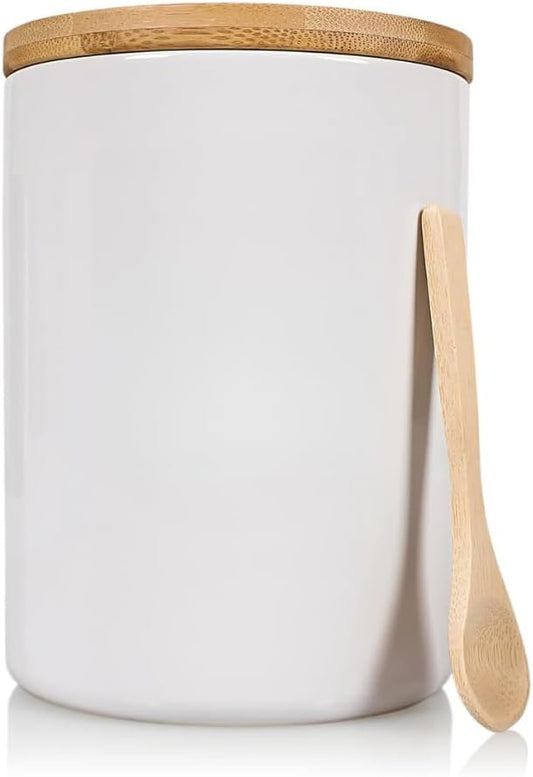ARTHAUSEN Ceramic Storage Jar Canister - Airtight Bamboo Lid w/Silicone Seal - Modern Design for Kitchen Counter or Bathroom (White 1080mL)