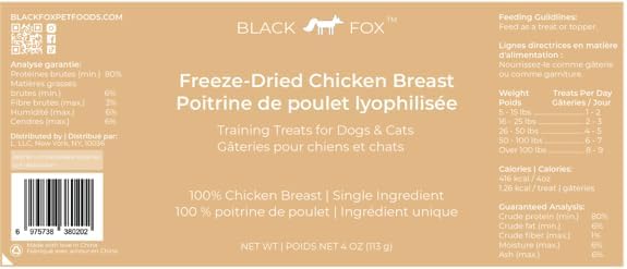 BLACK FOX Freeze-Dried Chicken Breast Training Treats for Dogs and Cats | 330 Treats, 4oz Single Ingredient, Raw, Healthy, All Natural, Human Grade, Recyclable Packaging