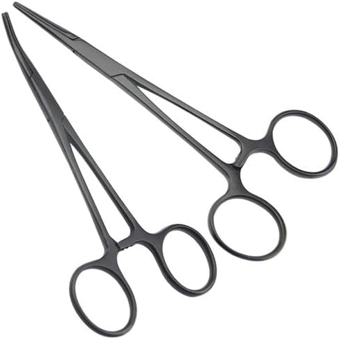 LILYS PET Pet Colourful Stainless Steel Hemostat Hemostatic Forcep,Pet Ear Hair Pull Forcep,Bend head and Straight head kit (Black, 14cm)