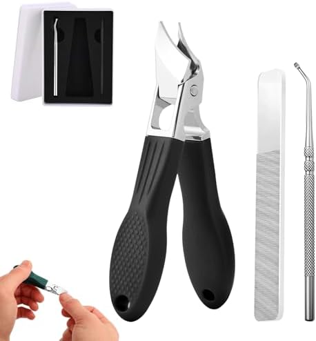 3Pc/Set Eagle Beak Beveled Nail Clippers, Eagle Beak Nail Clippers for Thick Nails, Long Handle Wide Jaw Opening Anti-Splash Slanted Nail Clipper for Men&Women (Black)