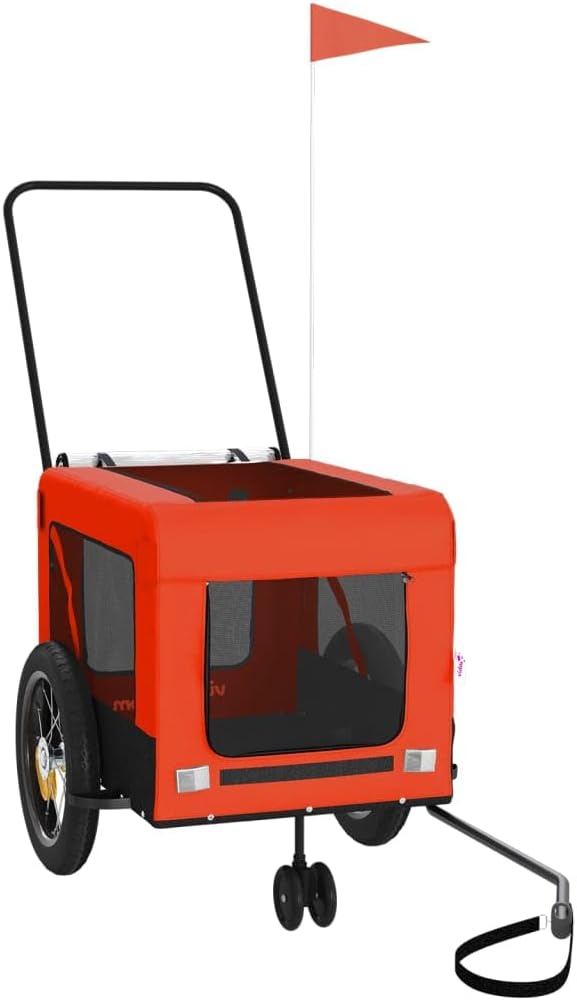 Tidyard Pet Bike Trailer Orange and Black Oxford Fabric and Iron Pet Bicycle Carrier, Animal Bike Stroller for Cat, Puppy, Dog, Outdoor, Travel Style C