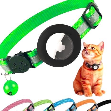 Adorable AirTag Cat Collar with Elastic, Durable Apple AirTag Holder – Lightweight, Comfortable & Adjustable Design with Breakaway Safety and Bell – Cute Choice for Girl & Boy Cats