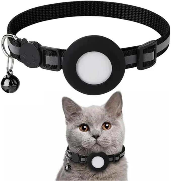 AirTag Cat Collar Airtag Holder for Cats – Breakaway Reflective Nylon Kitten Collar with Bell, Adjustable 1cm Cat Collar for Tracking, Safety & Small Cats (Fits 8.66–13.78 in)
