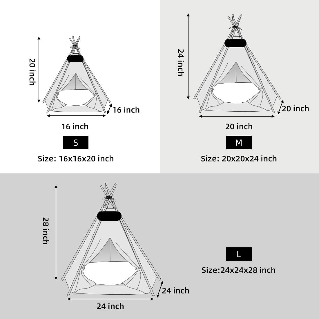 Pet Teepee Tent for Dogs & Cats Dog Bed with Thick Cushion Puppies Play House Removable and Washable 20x20x24Inch