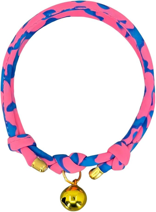 Handmade Cotton Hot Pink Cat Collar with Bell – Adjustable Slip-On Design, No Buckle, Lightweight Rope Collar for Kittens, Indoor Cats, and Small Pets (Pop)