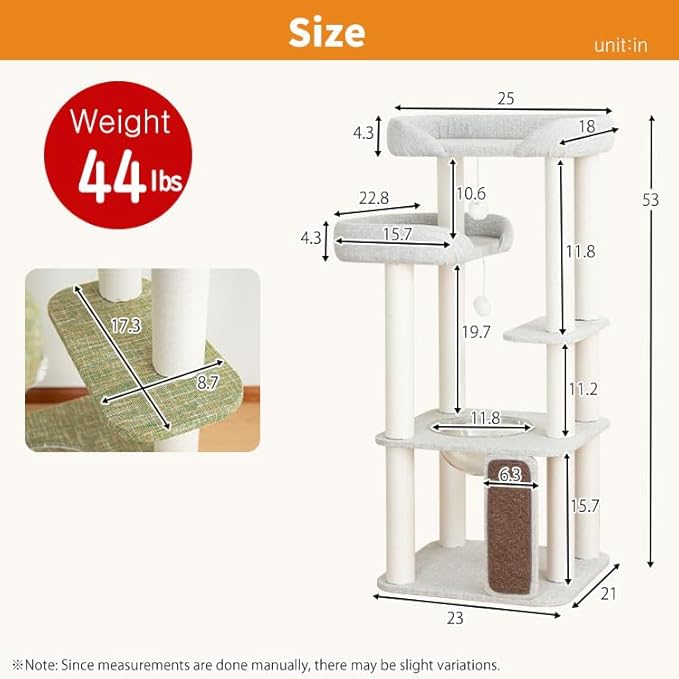 Cat Tree for Large Cat, Modern Senior Friendly Cat Tower with Wide Shelves Low Step, Cotton Scratching Posts, Super Sturdy Base, Cozy Perches, and Interactive Toys (Gray)