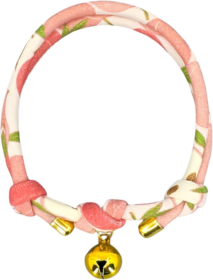 Handmade Cotton Cat Collar with Bell – Adjustable Slip-On Design, No Buckle, Lightweight Rope Collar for Kittens, Indoor Cats, and Small Pets (Peach)