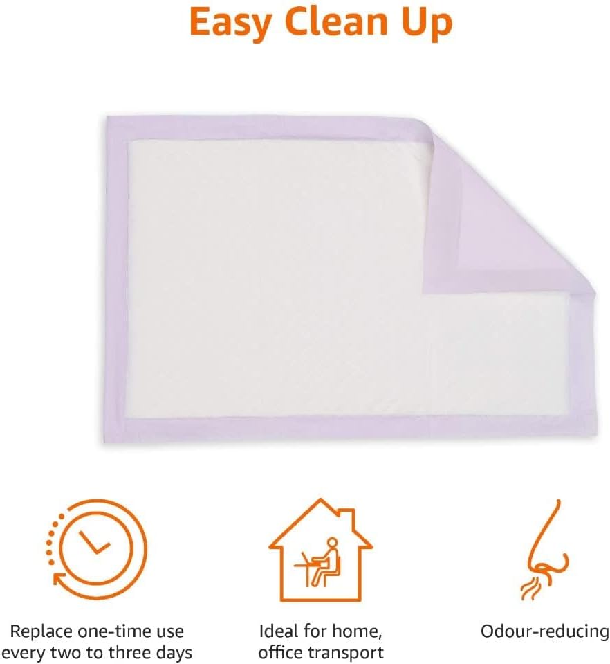 Amazon Basics Cat Pee Pads, 80 Count, Universal Fit for Litter Box, Odor Control, Unscented, White/Purple