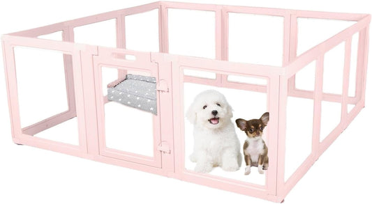 Clear Acrylic Plastic Dog Playpen - Clear Dog Play Pen - Easy Assemble Acrylic Dog Playpen - Puppy Playpen, Cat Playpen, Small Animal Playpen, Dog Play Pen Indoors (Pink-23.6" H, 12PCS)