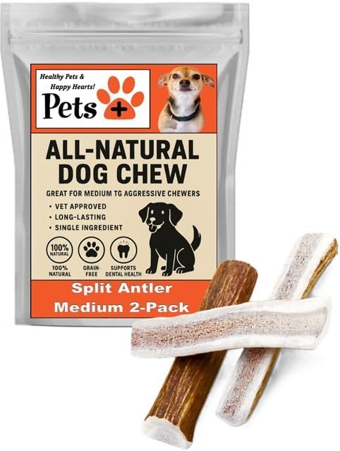 Pets Plus Split Antler Chews for Dogs – 6 Inch, Medium, 2-Pack – Natural Deer Antlers, Long-Lasting Dog Chew Bones, Odor-Free, for Aggressive Chewers & Dental Health