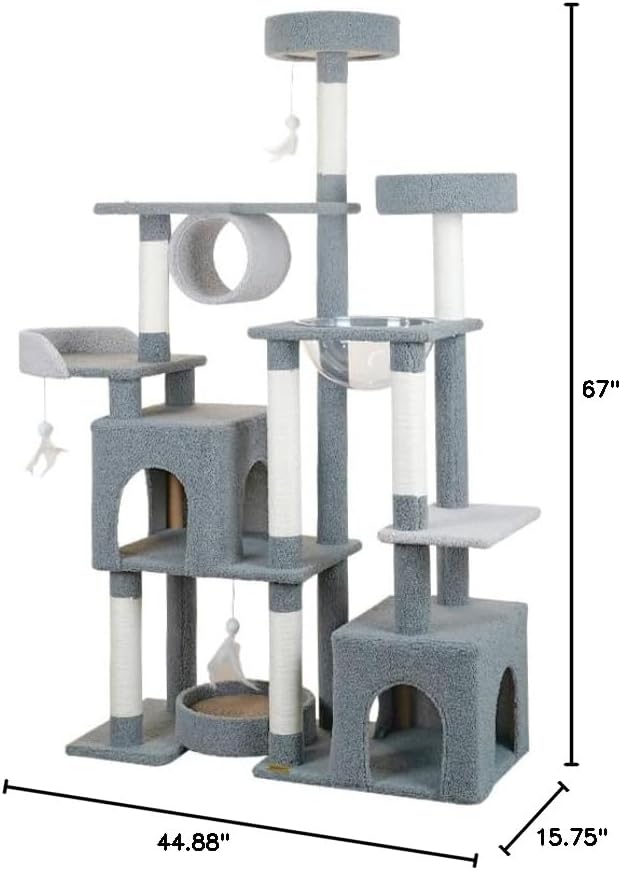 Cat Tree 67in Cat Tower Scratching Post for Cats Tree Tower Furniture for Cats Plush Multi-Level Cat Condo (Gray)