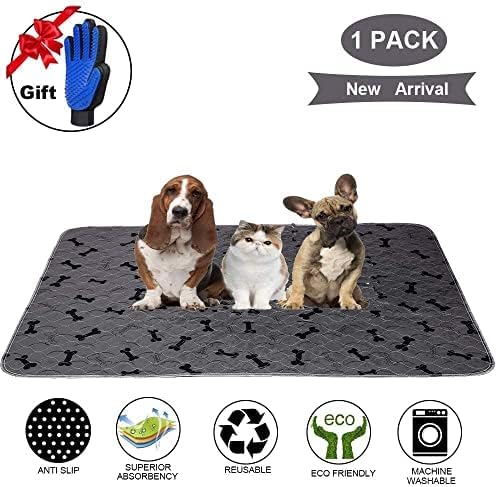 Washable Dog Pee Pads with Free Grooming Gloves,Non Slip Dog Mats with Great Urine Absorption,Reusable Puppy Pee Pads for Whelping,Potty,Training,Playpen