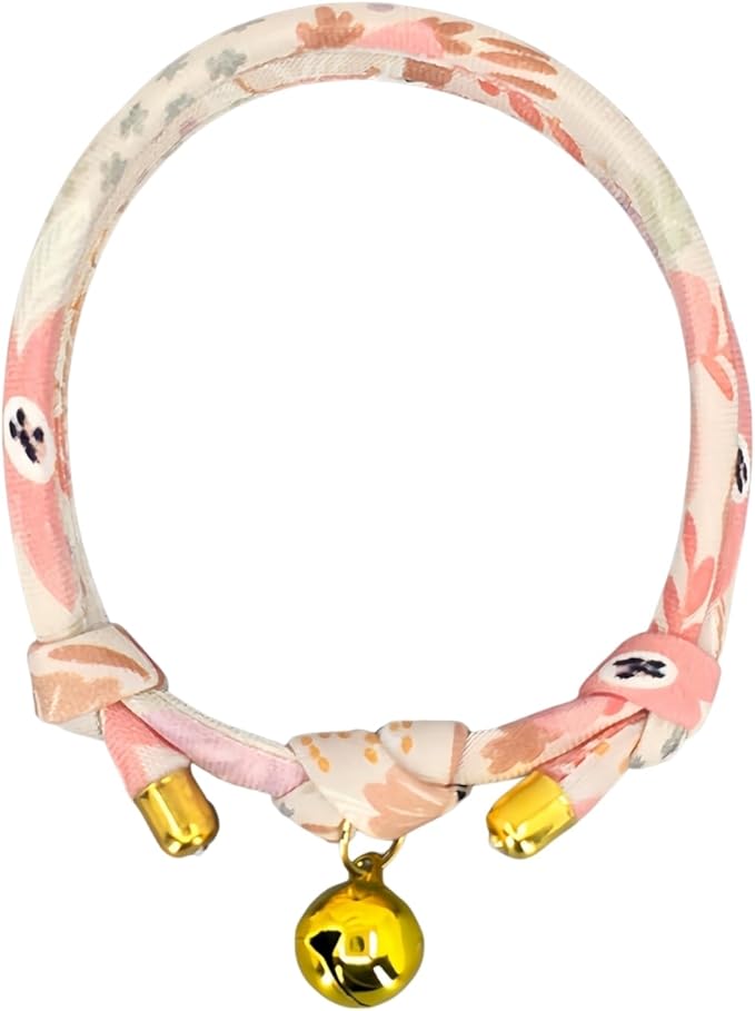 Handmade Cotton Cat Collar with Bell – Adjustable Slip-On Design, No Buckle, Lightweight Rope Collar for Kittens, Indoor Cats, and Small Pets (Blush)