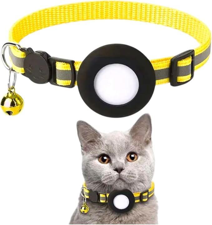 AirTag Cat Collar Airtag Holder for Cats – Breakaway Reflective Nylon Kitten Collar with Bell, Adjustable 1cm Cat Collar for Tracking, Safety & Small Cats (Fits 8.66–13.78 in)