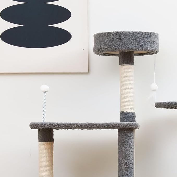 Cat Tree 67in Cat Tower Scratching Post for Cats Tree Tower Furniture for Cats Plush Multi-Level Cat Condo (Gray)