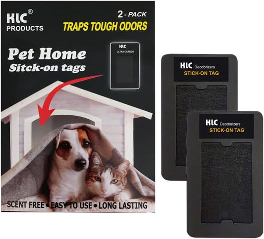 KLC Pet Odor Eliminator Home |Charcoal Stick-On Tag |2-pack | Deodorizer For Cat Box, Dog Crate, Pet Box|Cat Litter Odor Remover|Litter Box Deodorizer| Home Cat Odor & Dog Odor Absorber