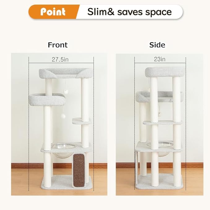 Cat Tree for Large Cat, Modern Senior Friendly Cat Tower with Wide Shelves Low Step, Cotton Scratching Posts, Super Sturdy Base, Cozy Perches, and Interactive Toys (Gray)