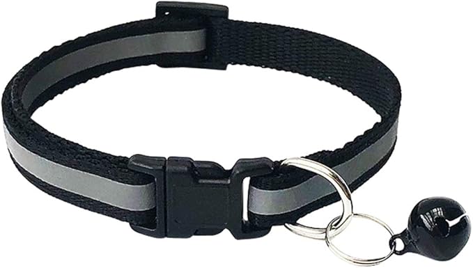 CHBORCHICEN 2-Pack Footprint & Reflective Cat Collar with Bell Basic Dog Cat Collar Buckle Adjustable Polyester Cat Dog Collar or Seatbelts (Small, Black)