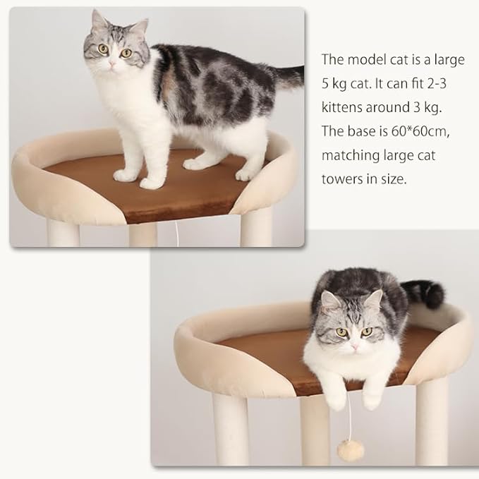 53'' Cat Tree for Large Cat, Modern Senior Friendly Cat Tower with Wide Shelves Low Step, Cotton Scratching Posts, Super Sturdy Base, Cozy Perches, and Interactive Toys (White)