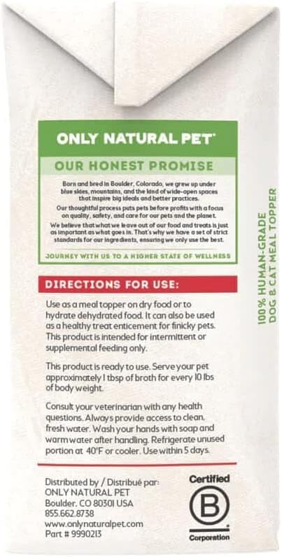 Only Natural Pet Bone Broth Beef Flavor Dog & Cat Meal Topper, 100% Human-Grade Slow-Simmered, Free-Range for Dry Food or to Hydrate Dehydrated Food - (12-Pack / 11.16 oz Each)