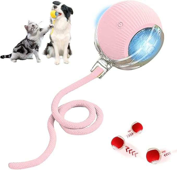 soputry Interactive Cat Toy Ball, Automatic Moving Cat Toys for Indoor Cats Fast Rolling on Carpet, Chirping & Motion Activate Cat Toys (Pink 2pcs)