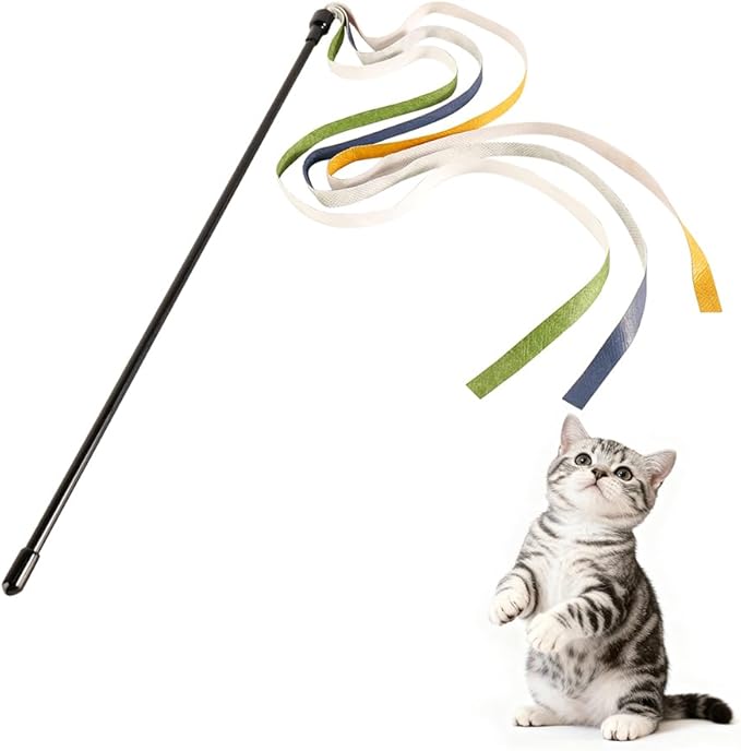 Cat Wand Toy, Interactive Cat Rainbow Wand Toys, Colorful Ribbon Teaser Wand String for Indoor Cats Enrichment, Exerciser, Playing