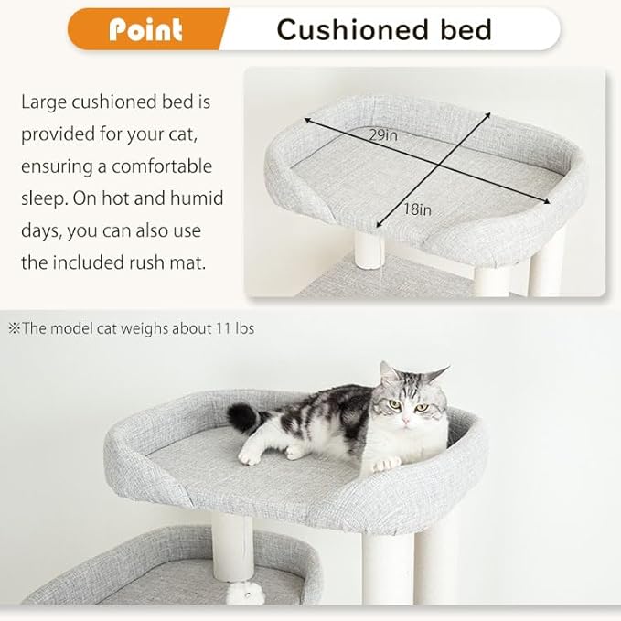 Cat Tree for Large Cat, Modern Senior Friendly Cat Tower with Wide Shelves Low Step, Cotton Scratching Posts, Super Sturdy Base, Cozy Perches, and Interactive Toys (Gray)