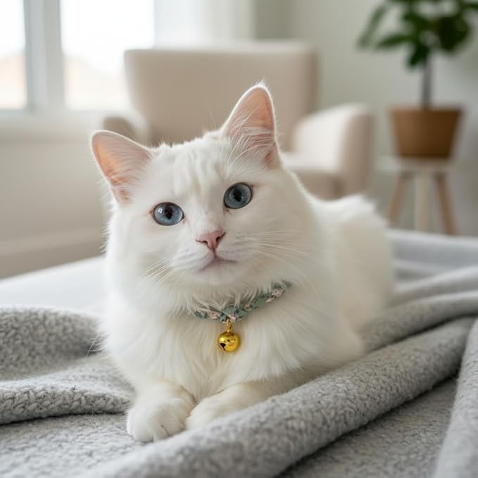 Handmade Cotton Cat Collar with Bell – Adjustable Slip-On Design, No Buckle, Lightweight Rope Collar for Kittens, Indoor Cats, and Small Pets (Sage)