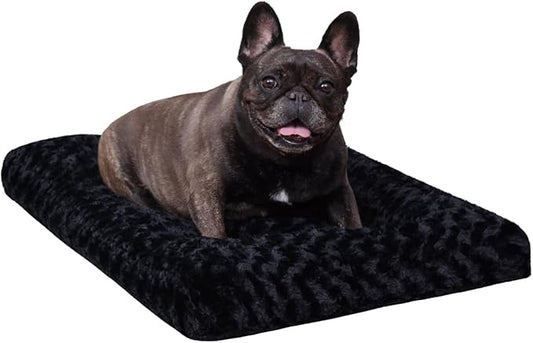 KSIIA Washable Dog Bed Anti-Slip Dog Crate Beds Deluxe Plush Kennel Pad Comfy Pet Sleeping Mat for Small Dogs, 23" x 18", Black