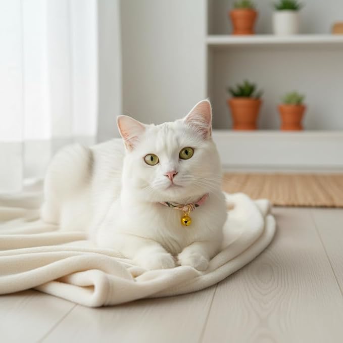 Handmade Cotton Cat Collar with Bell – Adjustable Slip-On Design, No Buckle, Lightweight Rope Collar for Kittens, Indoor Cats, and Small Pets (Glow)