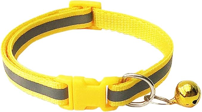 CHBORCHICEN 2-Pack Footprint & Reflective Cat Collar with Bell Basic Dog Cat Collar Buckle Adjustable Polyester Cat Dog Collar or Seatbelts (X-Small, Yellow)