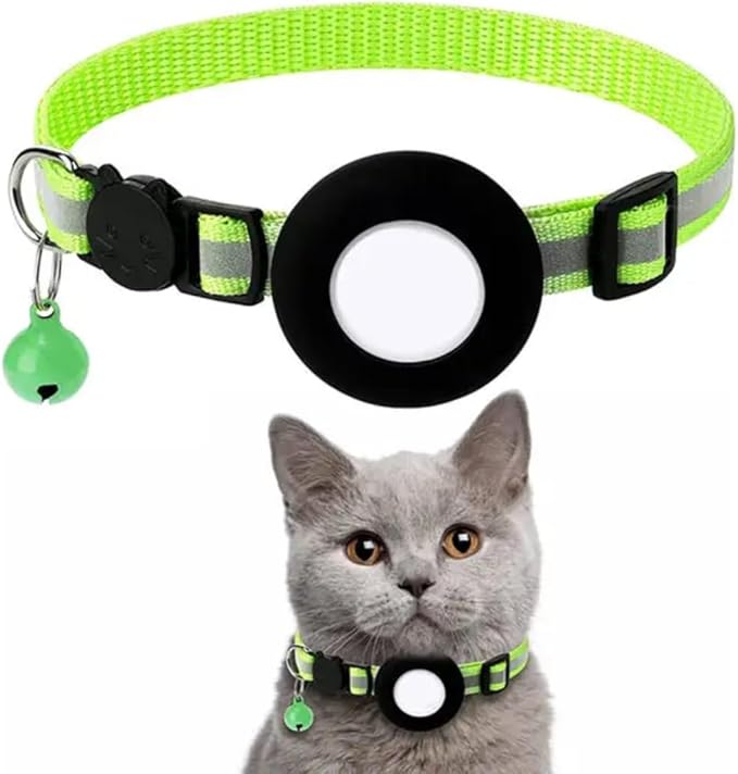 AirTag Cat Collar Airtag Holder for Cats – Breakaway Reflective Nylon Kitten Collar with Bell, Adjustable 1cm Cat Collar for Tracking, Safety & Small Cats (Fits 8.66–13.78 in)
