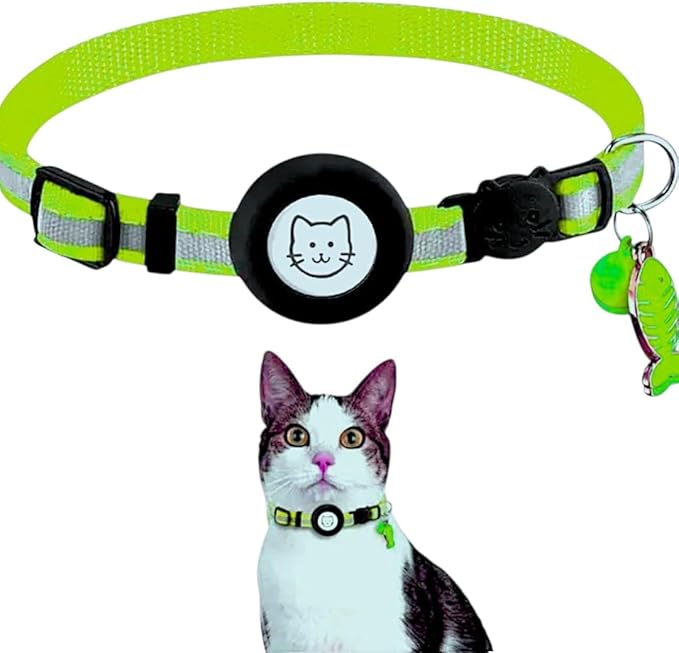 AirTag Cat Collar Airtag Holder for Cats – Breakaway Reflective Nylon Kitten Collar with Bell, Adjustable 1cm Cat Collar for Tracking, Safety & Small Cats (Fits 8.66–13.78 in)