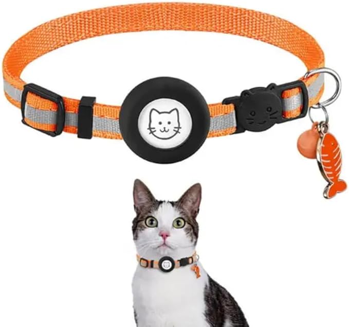 AirTag Cat Collar Airtag Holder for Cats – Breakaway Reflective Nylon Kitten Collar with Bell, Adjustable 1cm Cat Collar for Tracking, Safety & Small Cats (Fits 8.66–13.78 in)